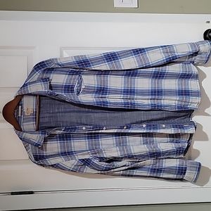 Lucky brand blue plaid button front shirt sz xxl